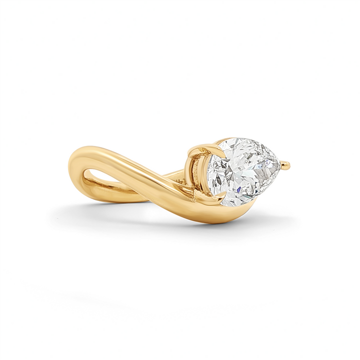 14K Yellow Gold 2.05ct Lab Grown Pear Shape Diamond Curved Engagement Ring