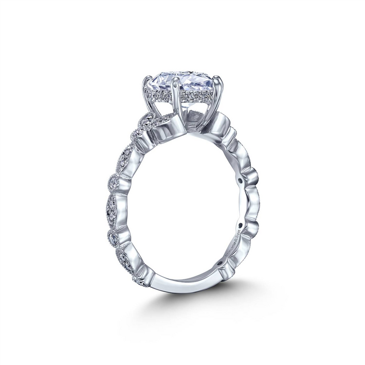 18K White Gold Leaf Semi-Mount Engagement Ring – 0.74ctw.