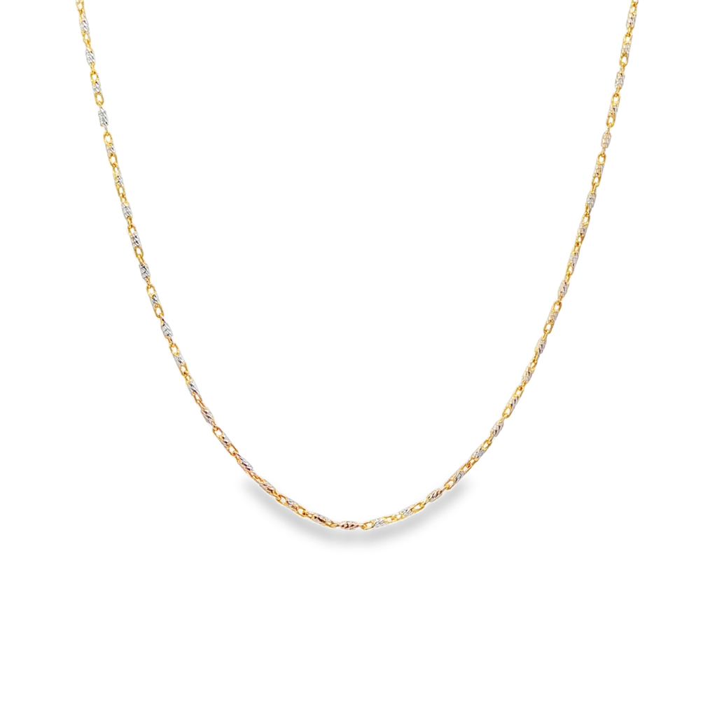 14K Yellow Gold 0.9mm Diamond-Cut Adjustable Bar Link Chain