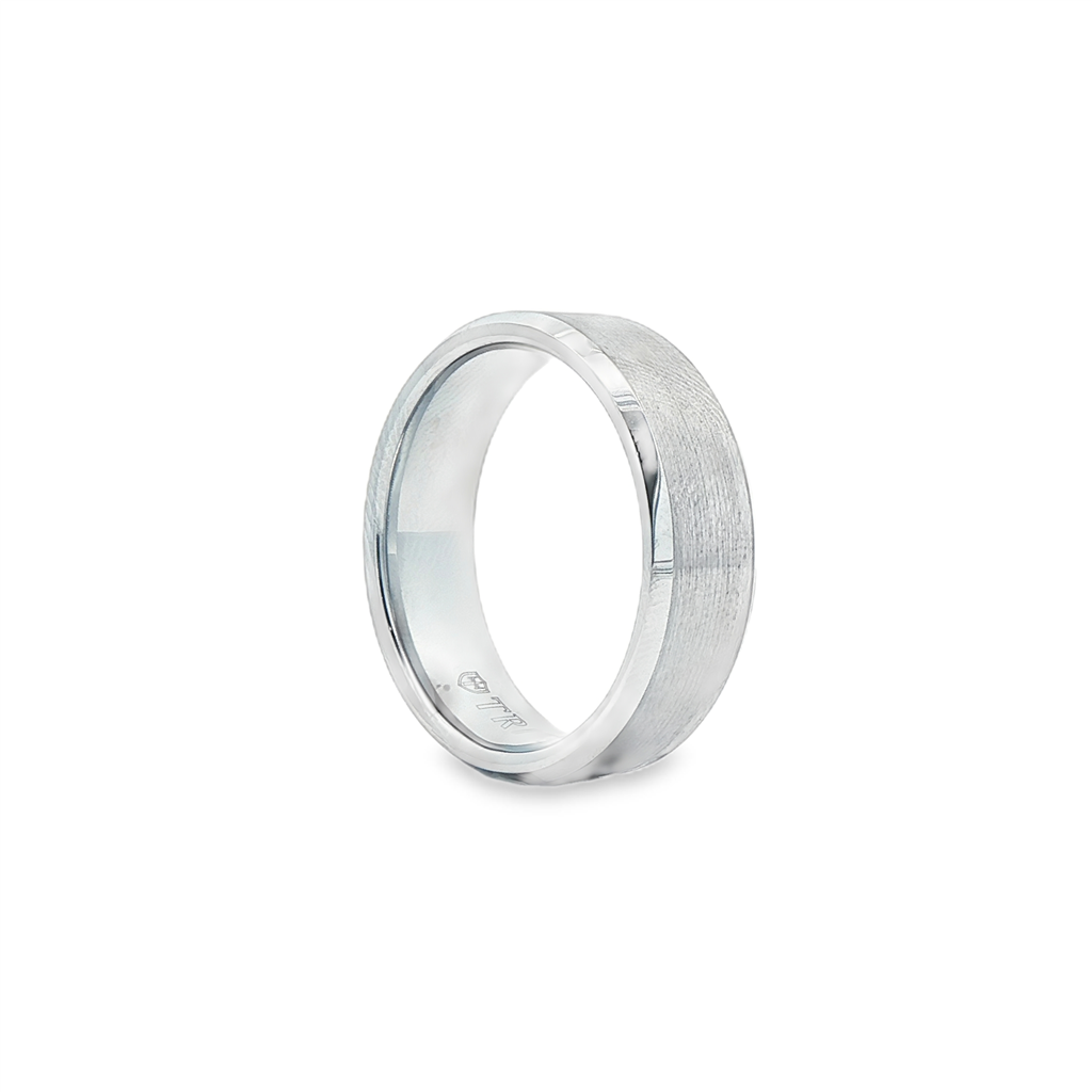 Triton White Tungsten Carbide Bevel Edge Wedding Band – 8mm