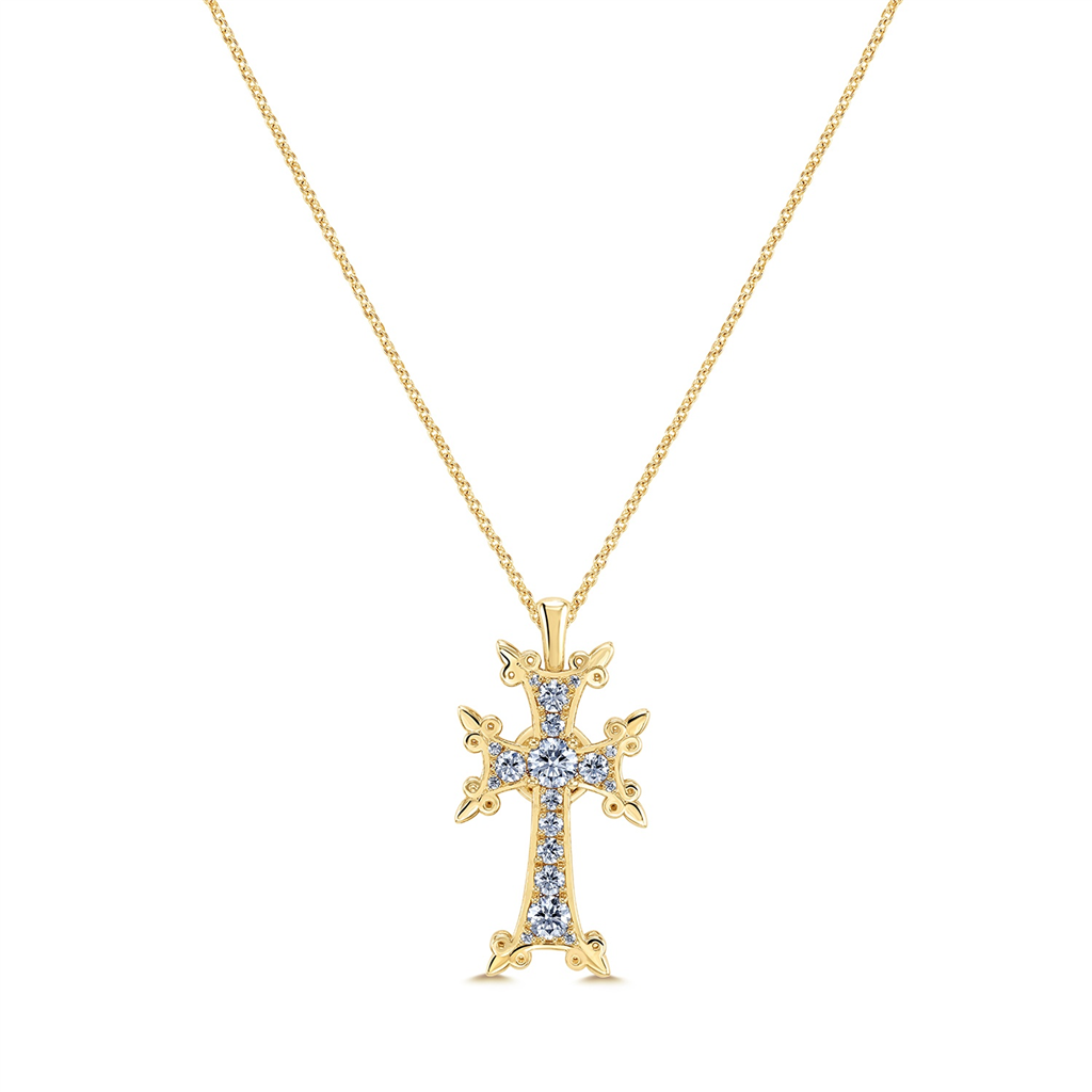 18K Yellow Gold Armenian Diamond Cross Pendant - 0.81ctw.