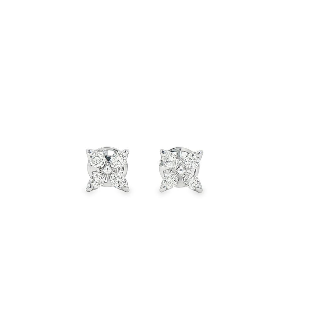 14K White Gold Butterfly Natural Diamond Stud Earrings – 0.37ctw, 6.5mm, 1.8g