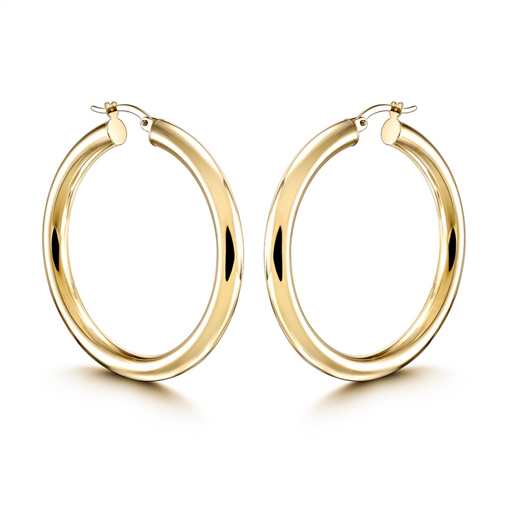 14K Yellow Gold Light Hoop Earrings (4x30mm)