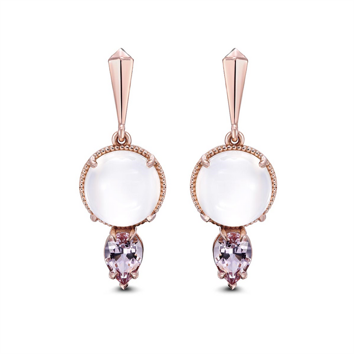 14K Rose Gold Moonstone and Pear Shaped Morganite Earrings