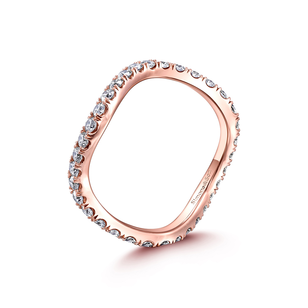 14K Rose Gold Wave Wedding Band - 0.76ctw.