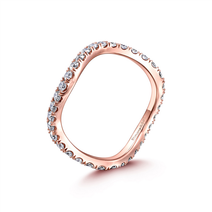 14K Rose Gold Wave Wedding Band - 0.76ctw.
