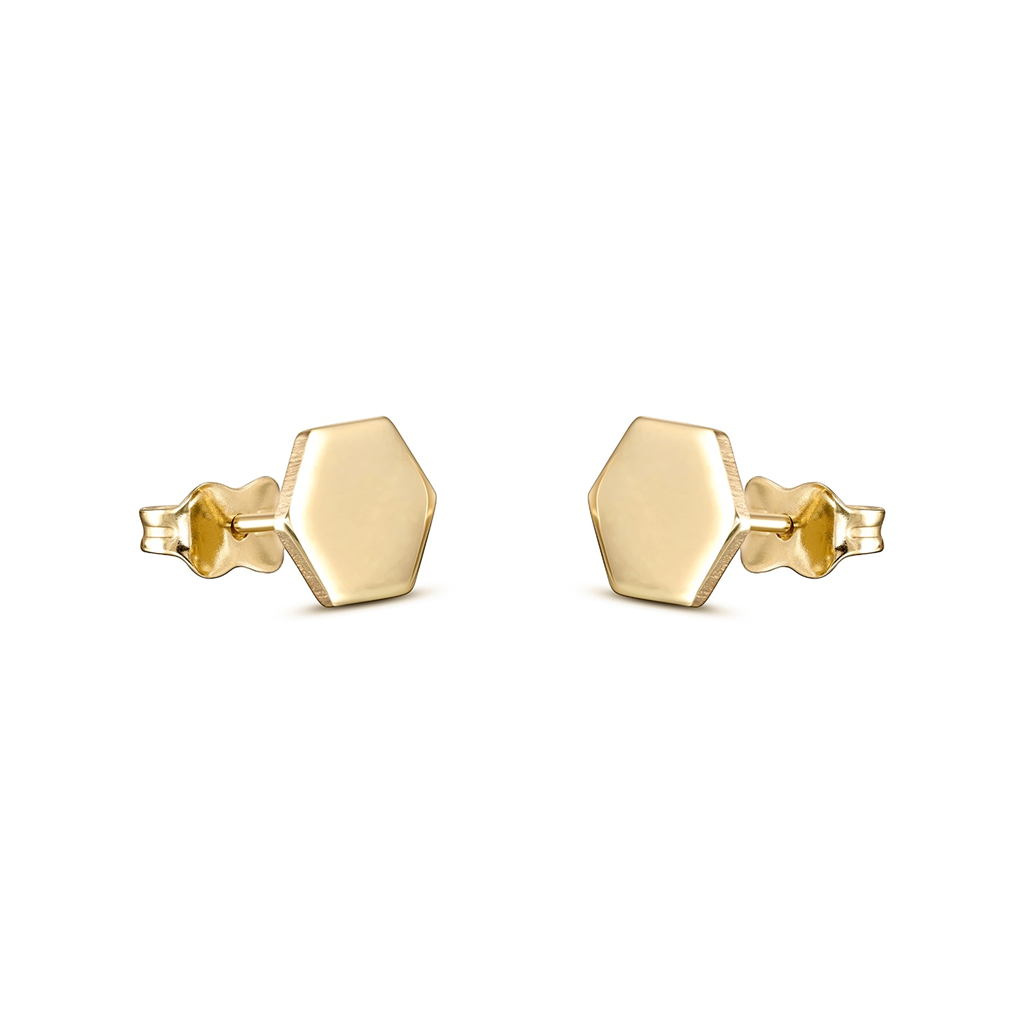 14K Yellow Gold Hexagon Stud Earrings