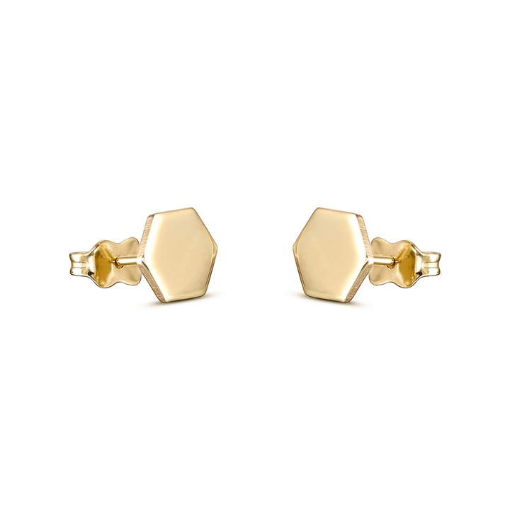 14K Yellow Gold Hexagon Stud Earrings