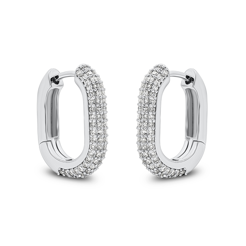 14K White Gold 16.5x3.2mm Square/Oval Natural Diamond Hoop Earrings – 0.59ctw.