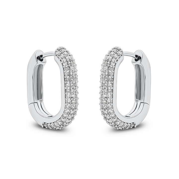 14K White Gold 16.5x3.2mm Square/Oval Natural Diamond Hoop Earrings – 0.59ctw.