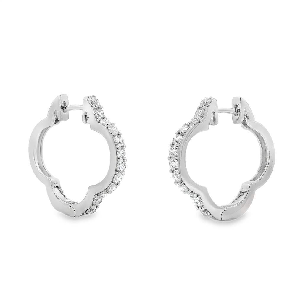 18K White Gold Natural Diamond Clover Hoop Earrings – 0.86ctw.