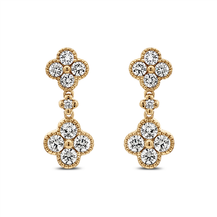 14K Yellow Gold Natural Diamond Flower Dangle Earrings – 0.85 CTW
