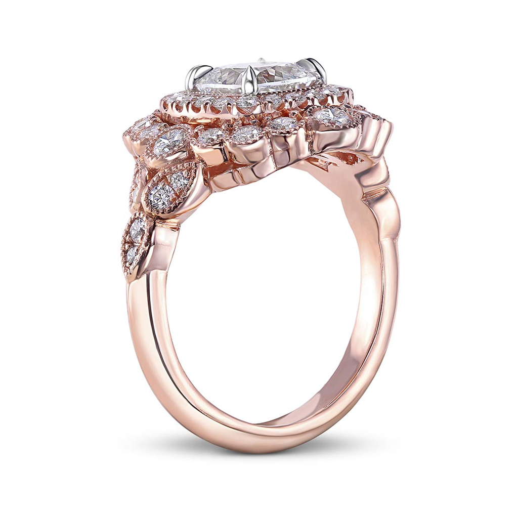 14K Rose Gold Ballerina Diamond Halo Semi-Mount Engagement Ring 1.10ctw.