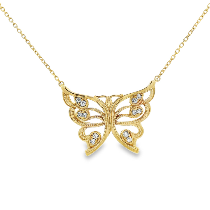 14K Yellow Gold Large Natural Diamond Butterfly Necklace – 0.14ctw.