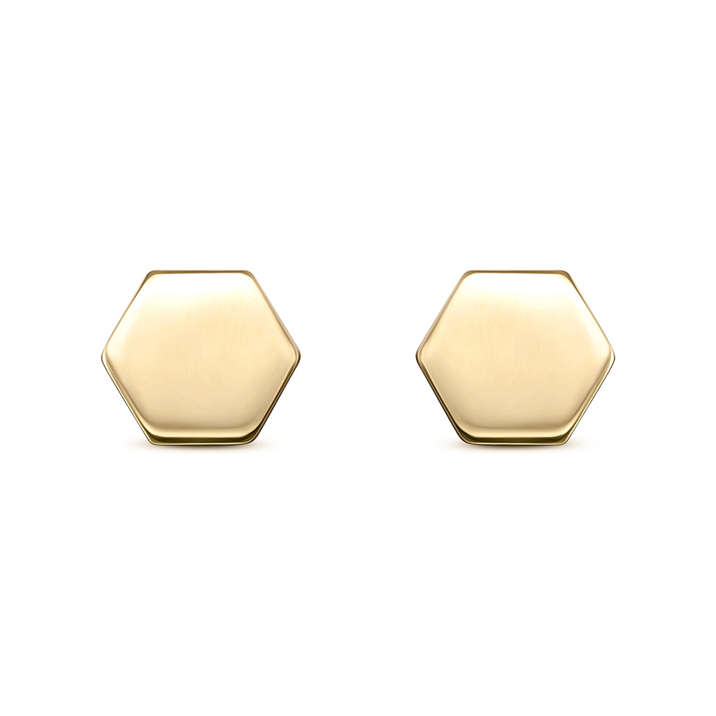 14K Yellow Gold Hexagon Stud Earrings
