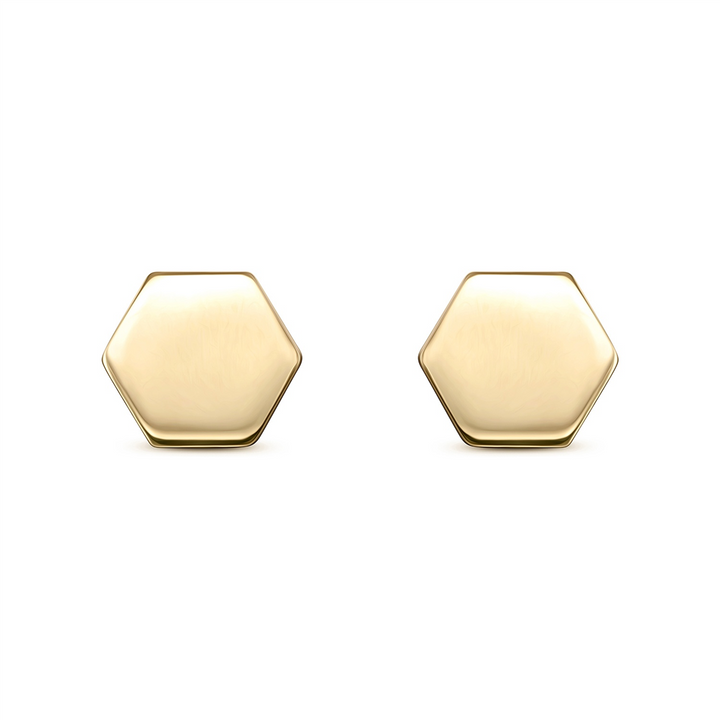 14K Yellow Gold Hexagon Stud Earrings