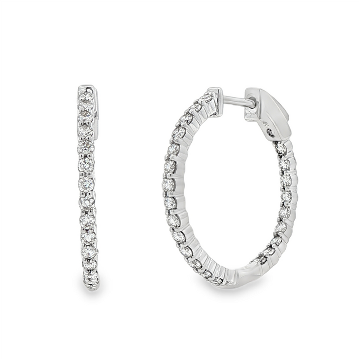 14K White Gold 23x1.9mm Diamond Round Hoop Earrings – 0.96ctw.
