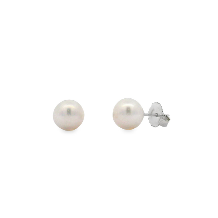 14K White Gold Freshwater Pearl Stud Earrings – 8–8.5mm