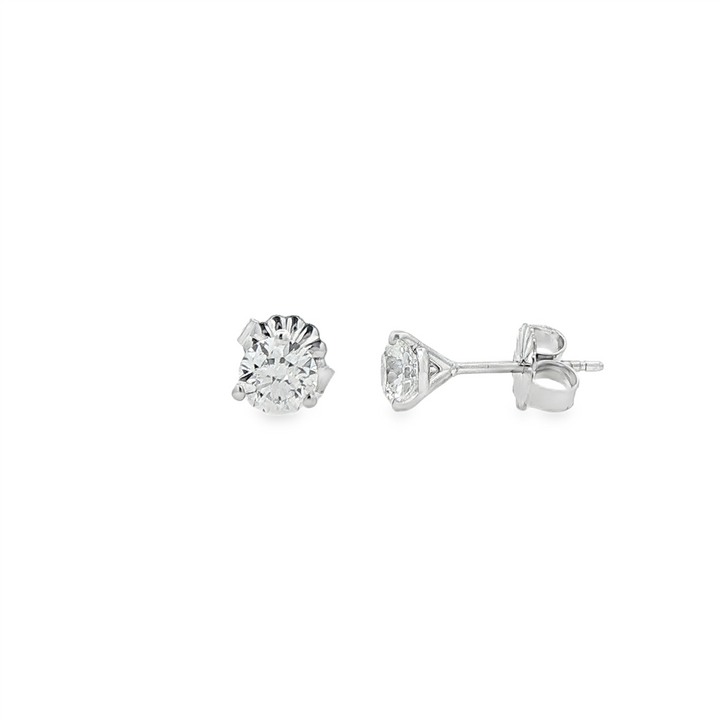 14K White Gold Natural Diamond Stud Earrings – 0.80ctw, GIA Certified, 0.8g
