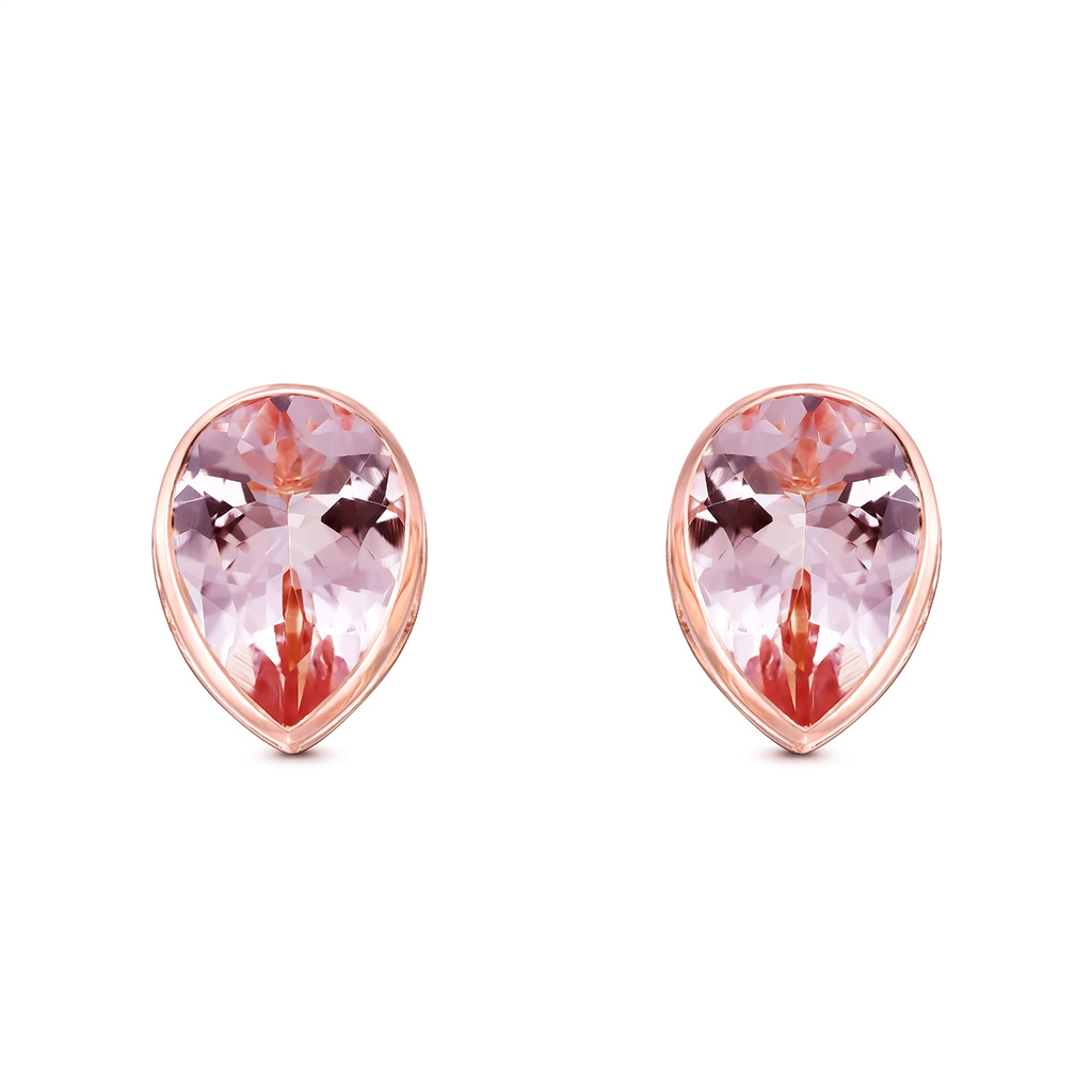 14K Rose Gold Pear-shaped Morganite Stud Earrings -  3ctw.