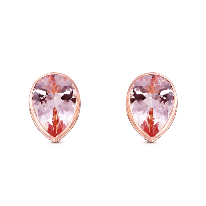 14K Rose Gold Pear-shaped Morganite Stud Earrings -  3ctw.