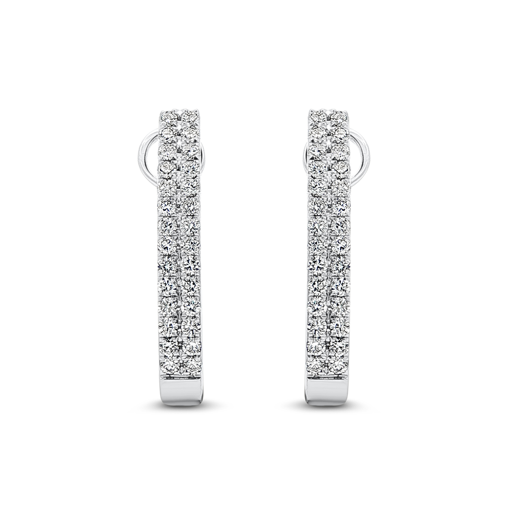 18K White Gold 22x3.2mm Two-Row Natural Diamond Oval Hoop Earrings – 0.67ctw
