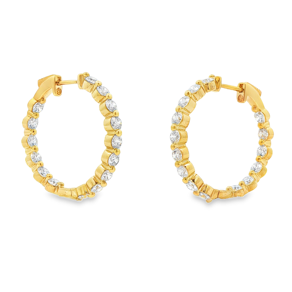 14K Yellow Gold 28mm Inside-Out Lab Grown Diamond Hoop Earrings – 3.94ctw.