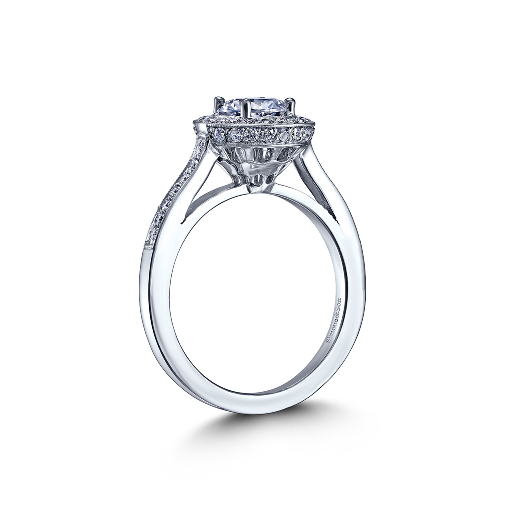 18K White Gold Halo Semi-Mount Engagement Ring – 0.47ctw.