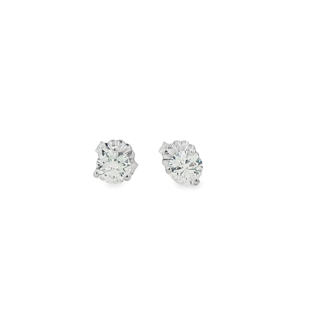 14K White Gold Natural Diamond Stud Earrings – 0.80ctw, GIA Certified, 0.8g
