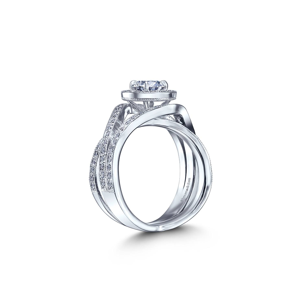 18K White Gold Diamond Halo Semi-Mount Engagement Ring 1.01ctw.