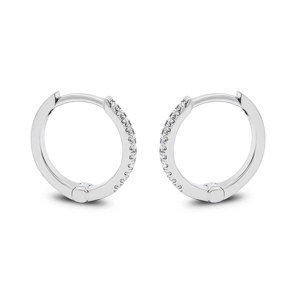 14K White Gold Natural Diamond Hoop Earrings – 11.6 × 1.6mm, 0.08ctw, 1.2g