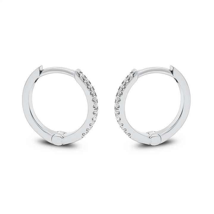 14K White Gold Natural Diamond Hoop Earrings – 11.6 × 1.6mm, 0.08ctw, 1.2g