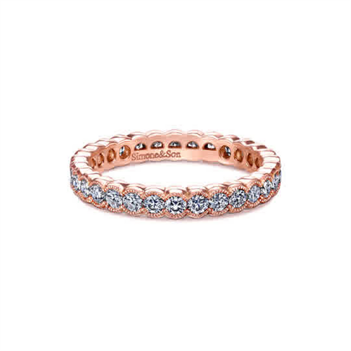 14K Rose Gold Bezel Diamond Wedding Band 0.90ctw.