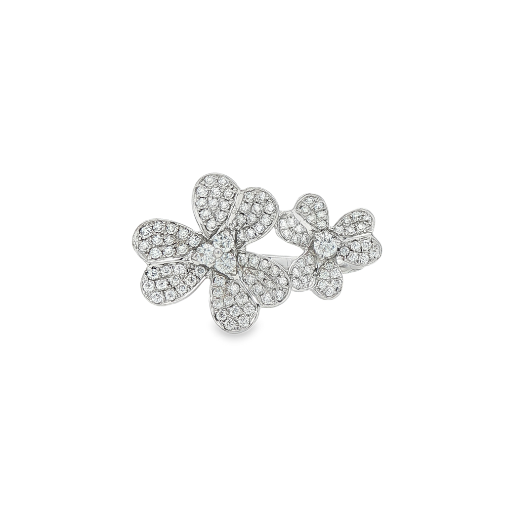 18K White Gold Natural Diamond Three Leaf Clover Ring – Size 6.75, 0.54ctw