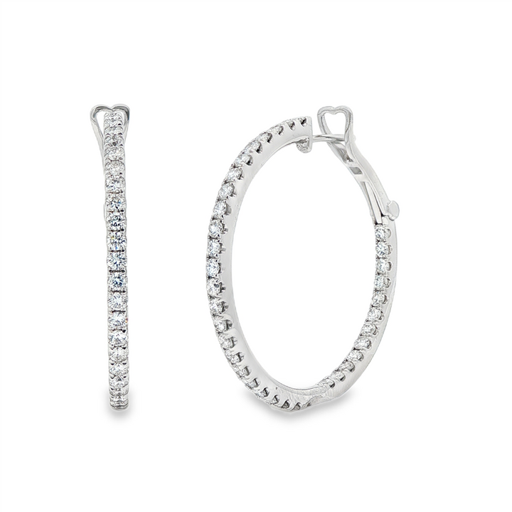 14K White Gold 35x2.3mm Natural Diamond Hoop Earrings – 2.76ctw.