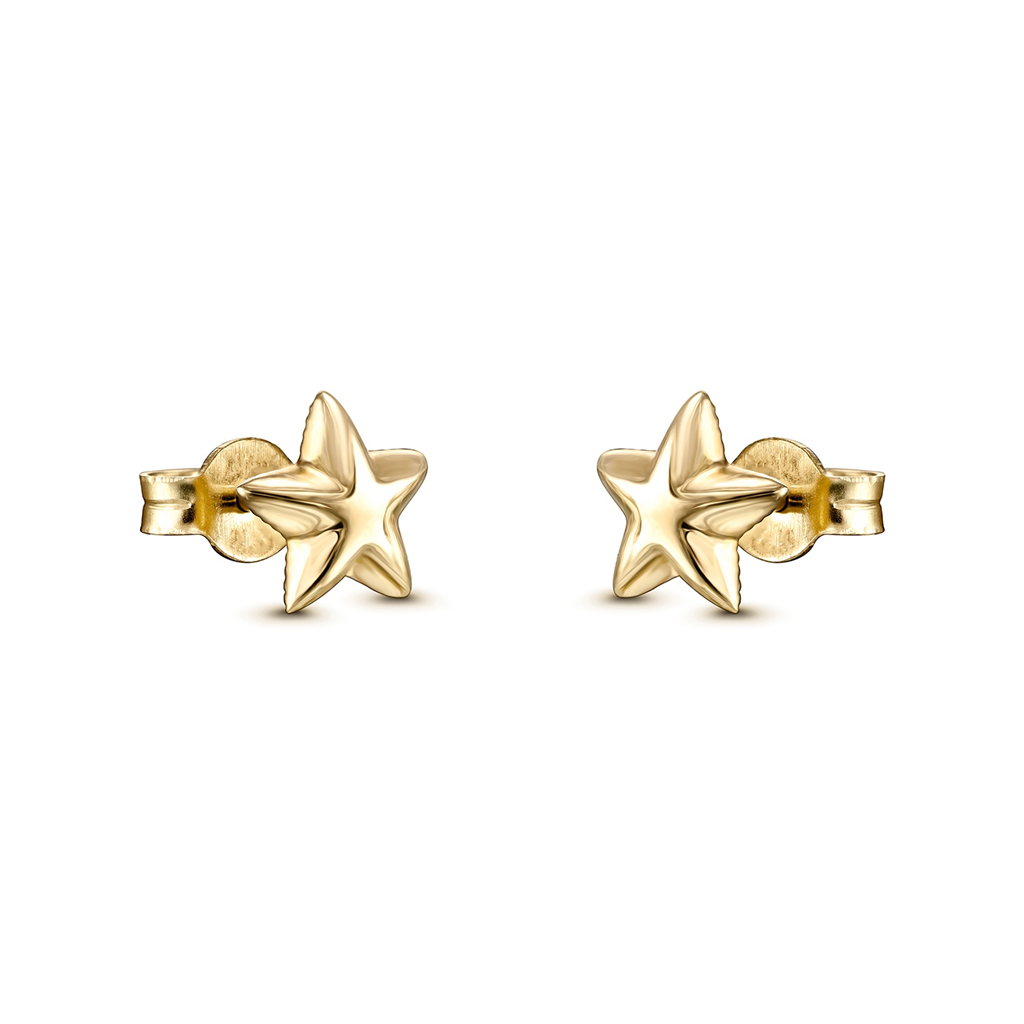 14K Yellow Gold Star Studs