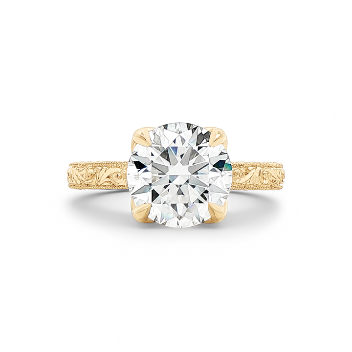 14K Yellow Gold Hand-Engraved Tulip Lab Grown Diamond Semi-Mount Engagement Ring