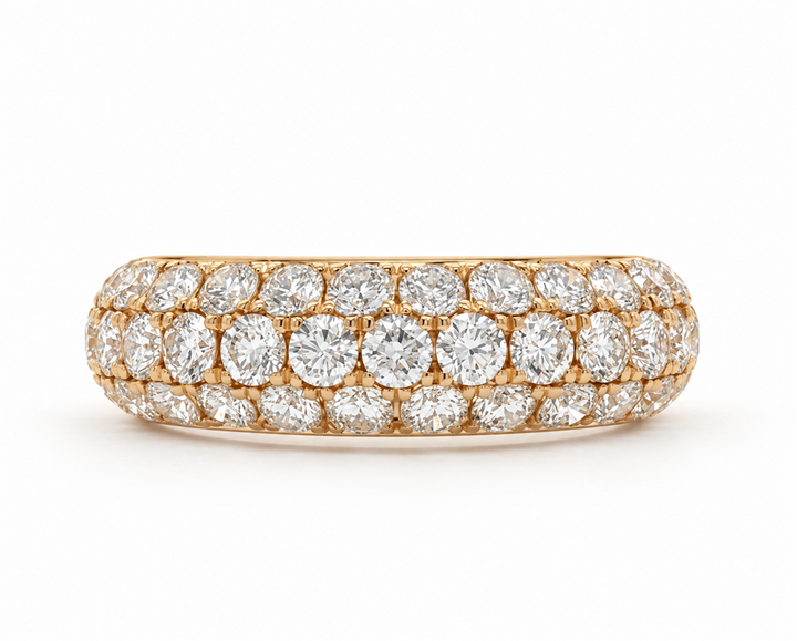 14K Yellow Gold Domed Three-Row Pavé Natural Diamond Band – 1.95ctw