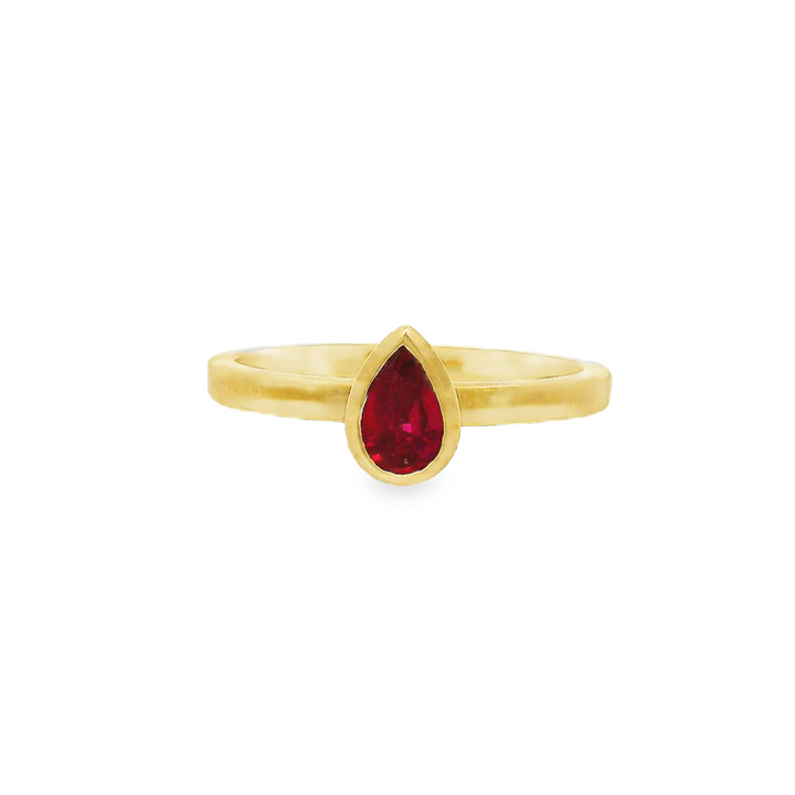 18K Yellow Gold Pear Shaped Bezel Set Ruby Ring – 0.38ct