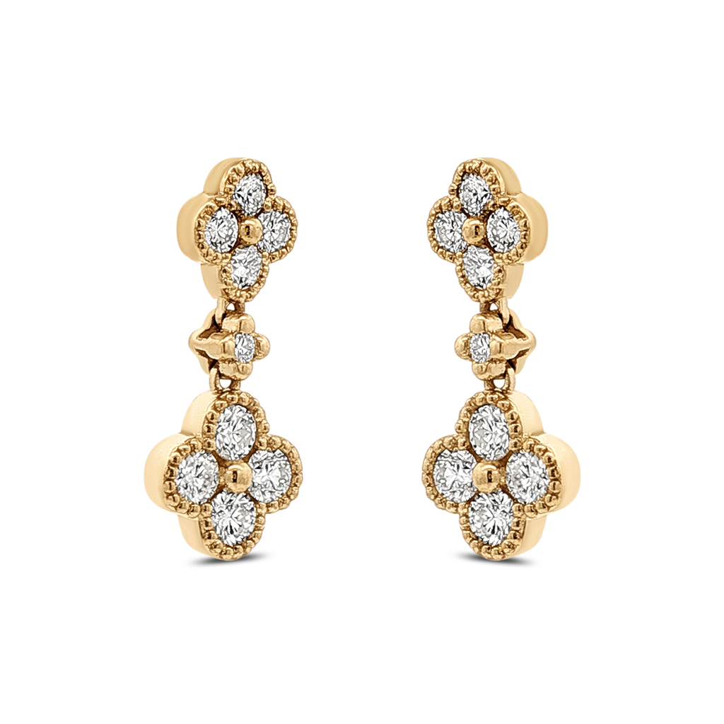 14K Yellow Gold Natural Diamond Flower Dangle Earrings – 0.85 CTW