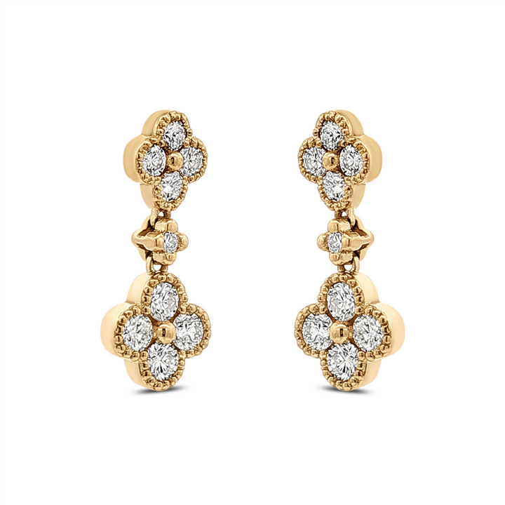 14K Yellow Gold Natural Diamond Flower Dangle Earrings – 0.85 CTW