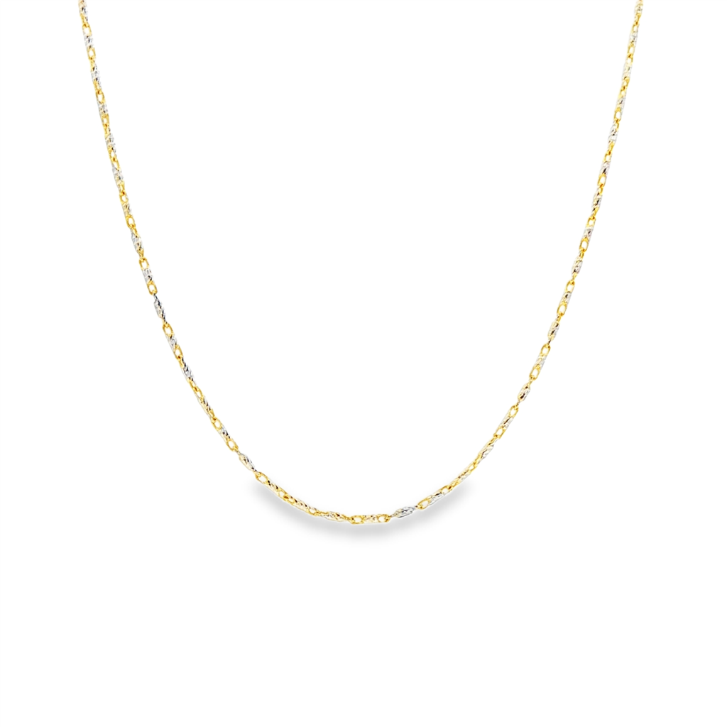 14K White & Yellow Gold 0.9mm Diamond-Cut Bar Link Chain - 18"