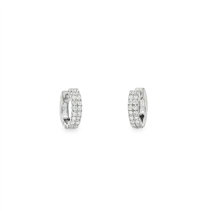 14K White Gold 10.6x2.8mm Pavé Diamond Double-Row Huggie Earrings – 0.41ctw.