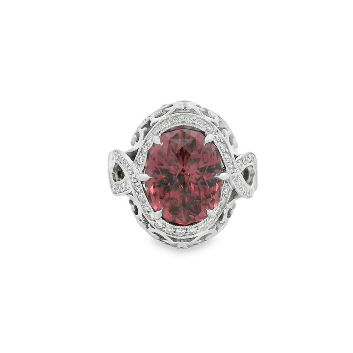 18K White Gold Raspberry Zircon & Diamond Ring Semi-Mount - 0.69ctw.