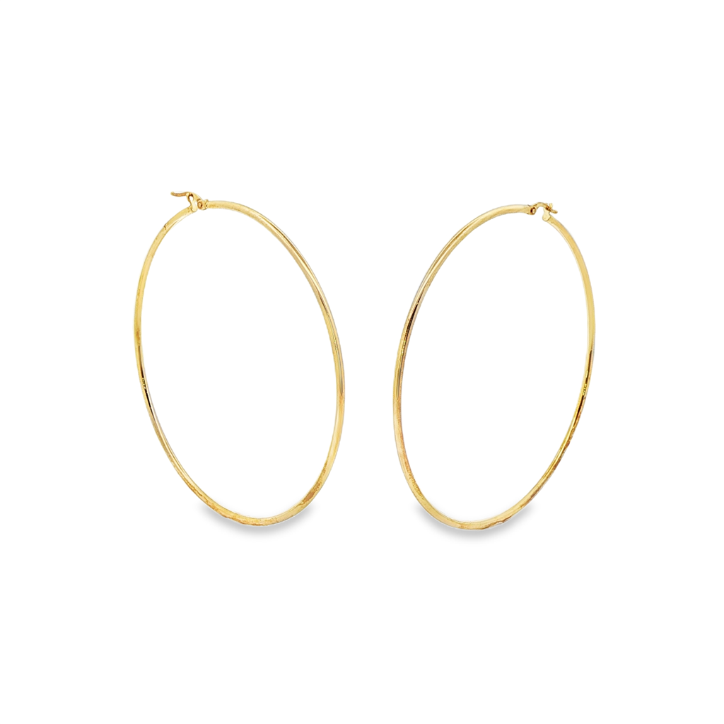 14K Yellow Gold 70mm x 2mm Hoop Earrings – 3.5g