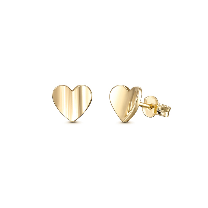 14K Yellow Gold Heart Studs