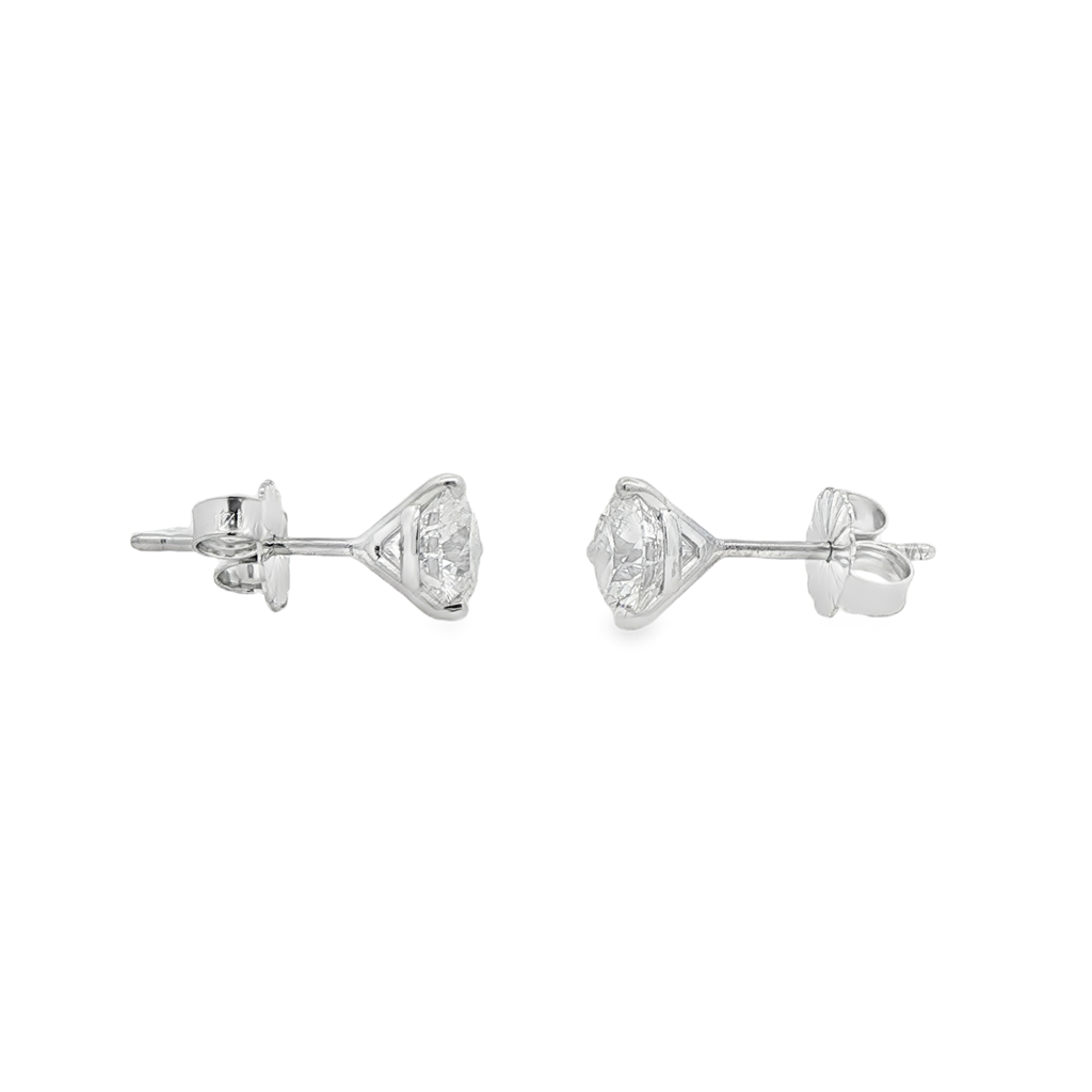 14K White Gold Natural Diamond Stud Earrings – 1.41ctw, GIA Certified, 1g