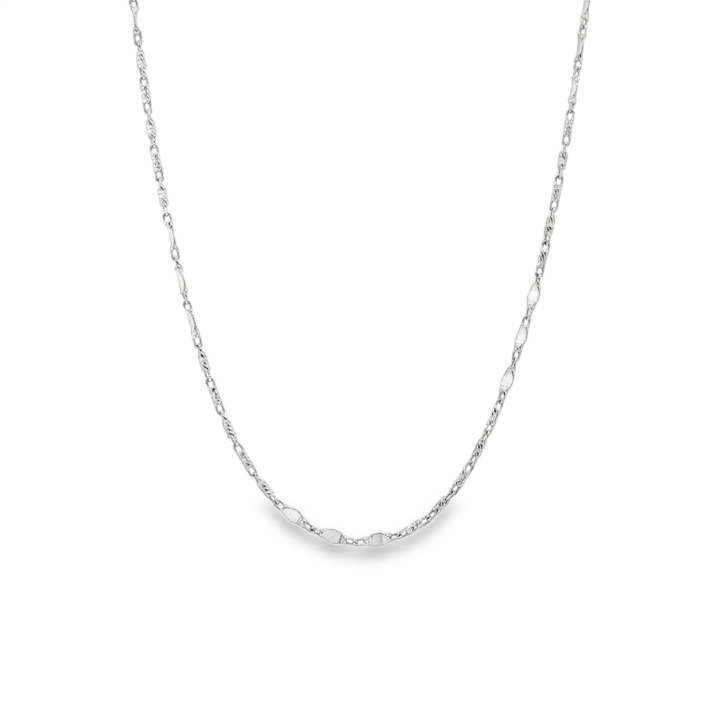 14K White Gold Diamond-Cut Bar Link Chain – 1mm | 16" | 3g