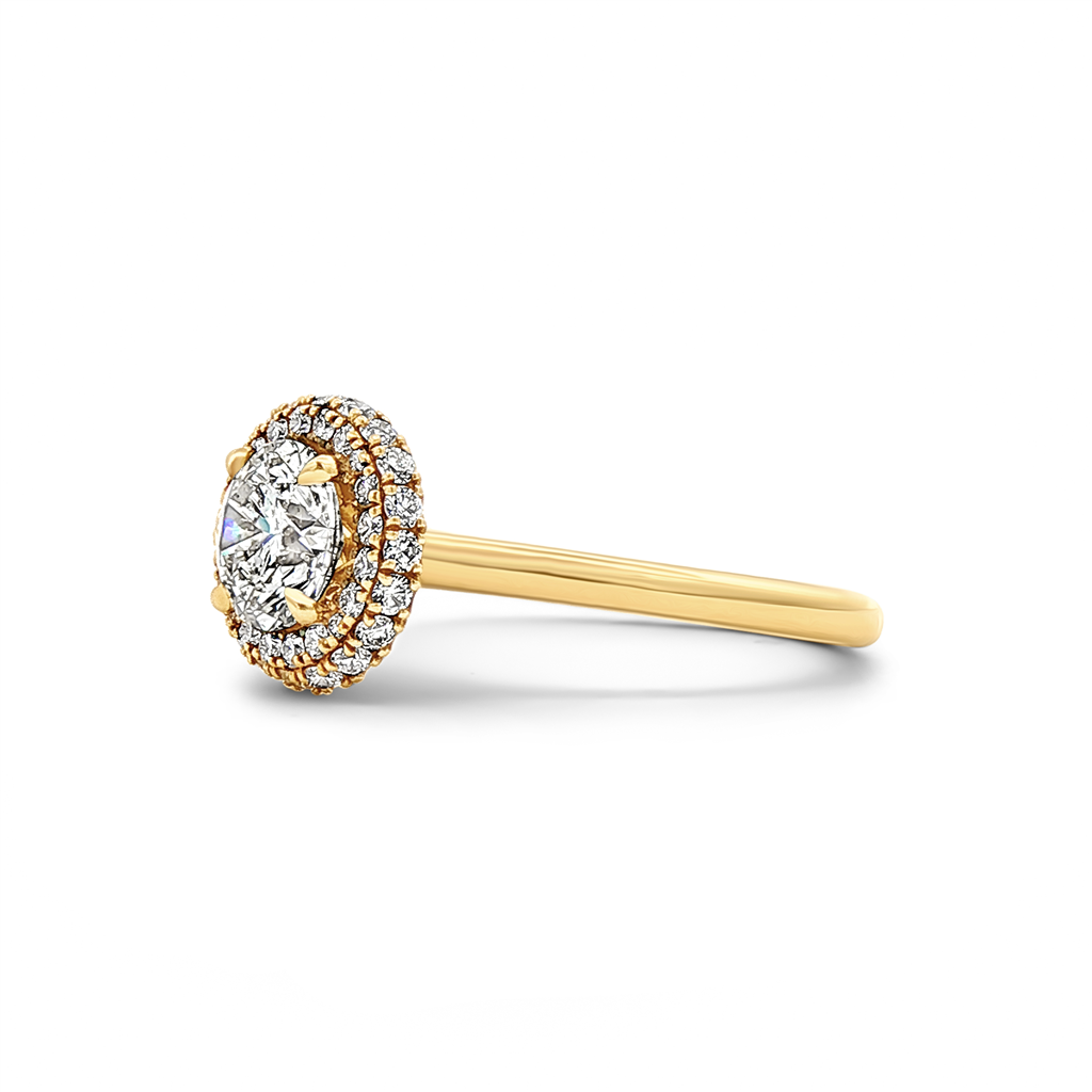 18K Yellow Gold Natural Diamond Halo Semi-Mount Engagement Ring