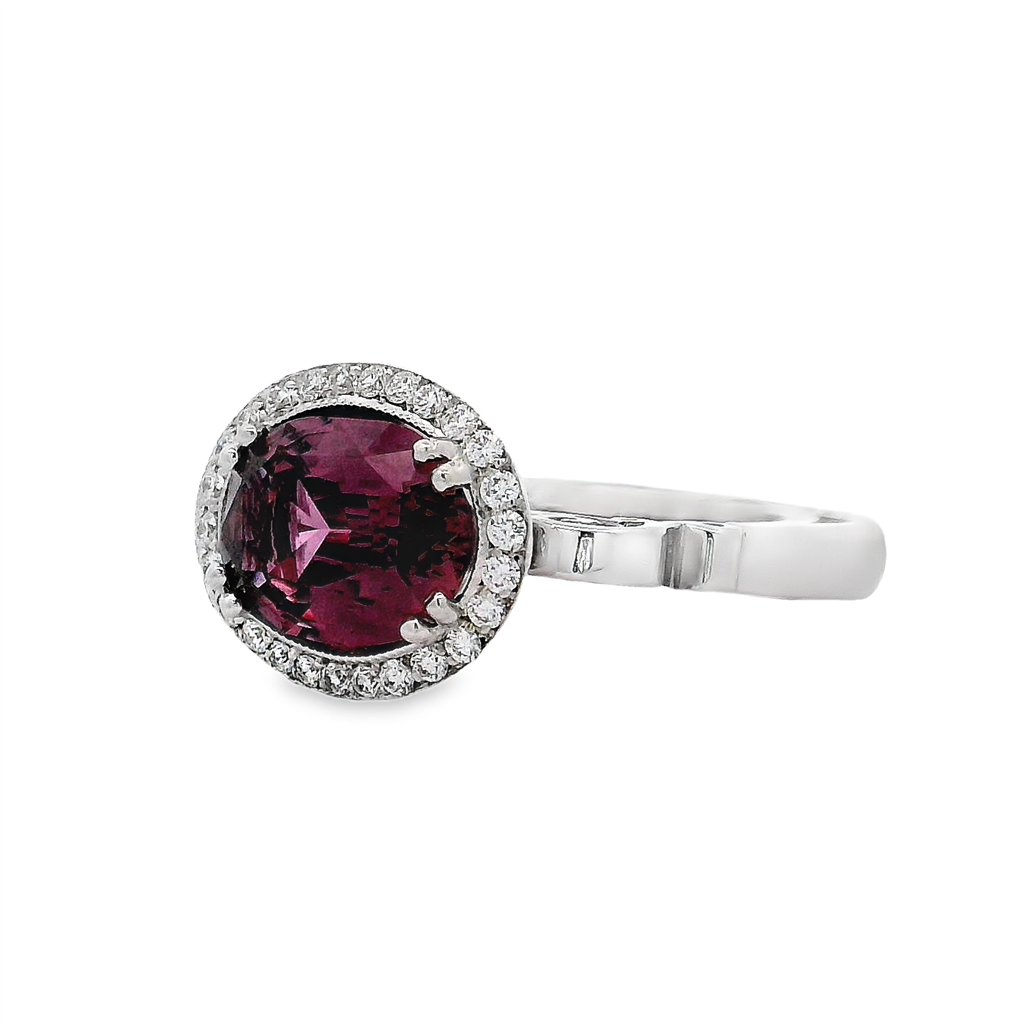 18K White Gold Pink Sapphire Ring – 3.19ct with Natural Diamond Accents